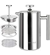Secura French Press Coffee Maker, 304 Grade Stainless Steel Insulated Coffee Press with 2 Extra S...