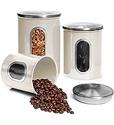 Moss And Stone 3 Piece Ivory Canisters Sets For The Kitchen, Kitchen Jars With See Through Window...