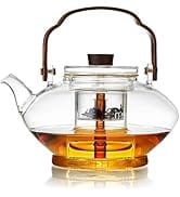 Unbreakable Large Glass Teapot Tea Kettle with Removable Glass Infuser Glass Tea Pot Glass Kettle...