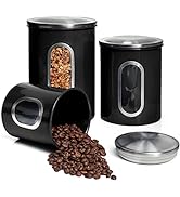 Moss & Stone 3 Piece Black Canisters Sets For The Kitchen, Kitchen Jars With See Through Window |...