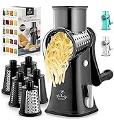 Rotary Cheese Grater with Handle & Upgraded Suction Base - Cheese Shredder with 5 Interchangeable...