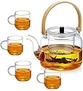 Unbreakable Glass Teapot Set, 1000ml/34oz Teapot Set with Removable Infuser and 4 cups, Borosilic...