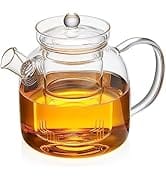 Unbreakable Glass Teapot with Infuser 1000ml/34oz Glass Tea Kettle Blooming and Loose Leaf Tea Ma...
