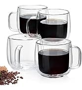 Unbreakable Glass Coffee Mugs,300ml/10oz Double Walled Insulated Coffee Mugs Set of 4,Borosilicat...