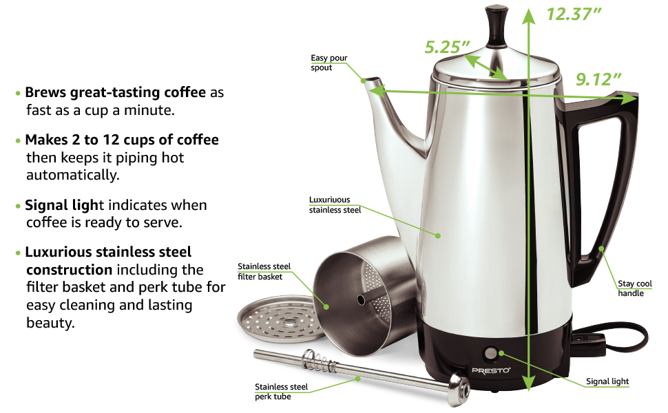 02811 12-Cup Stainless Steel Coffee Maker Callouts